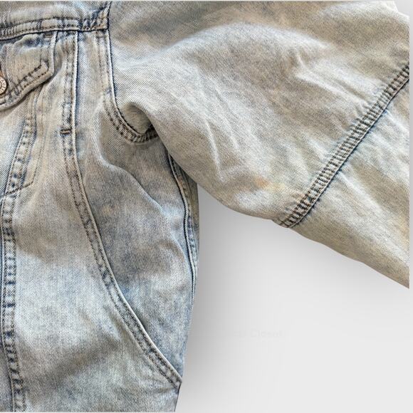 American Eagle Sherpa Lined Denim Jacket Large Light Wash Button Front Pockets - Picture 9 of 12